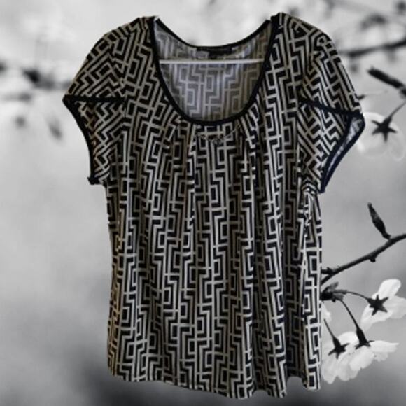 Adrienne Vittadini Large short sleeve black & white polyester blend stretch top - Picture 1 of 1